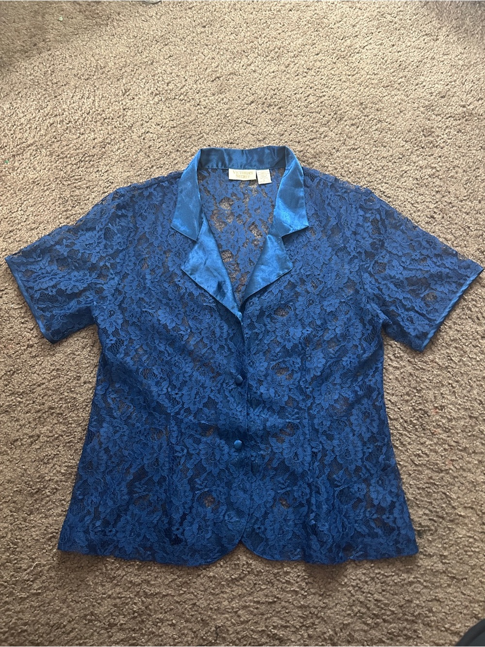 Victoria's Secret Cobalt Blue Lace Button-Up Blouse